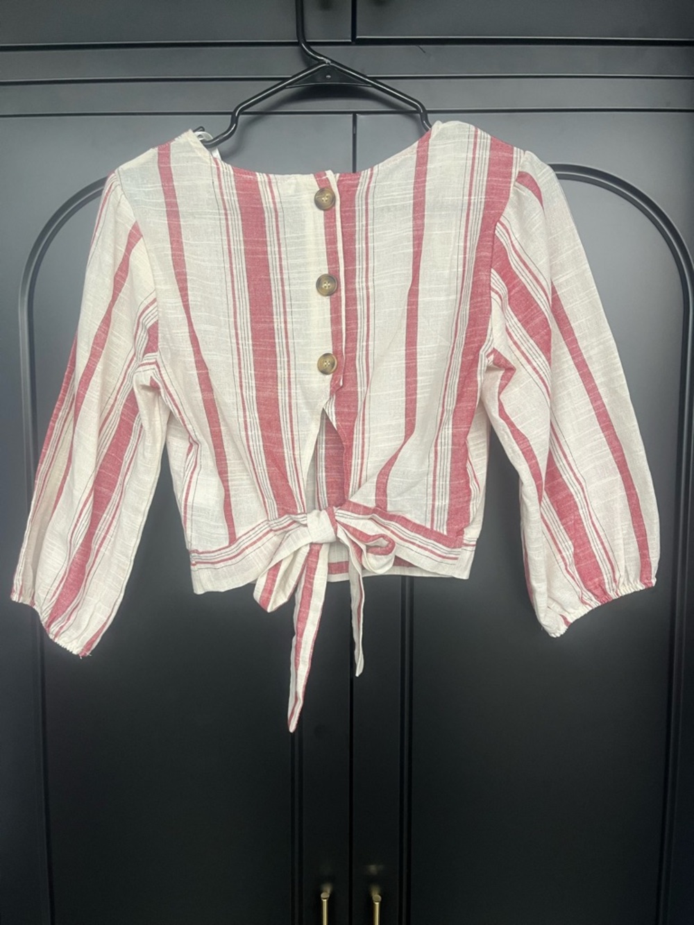 love J Red & White Striped Button-Back Tie-Hem Top
